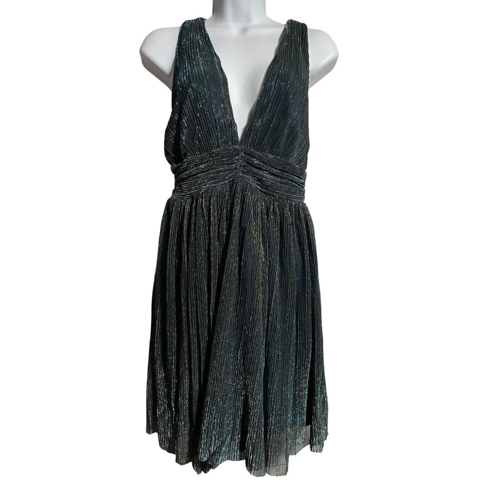 Crystal Sky Pleated Metallic Mini Dress Women S Green Black Backless Party Dress